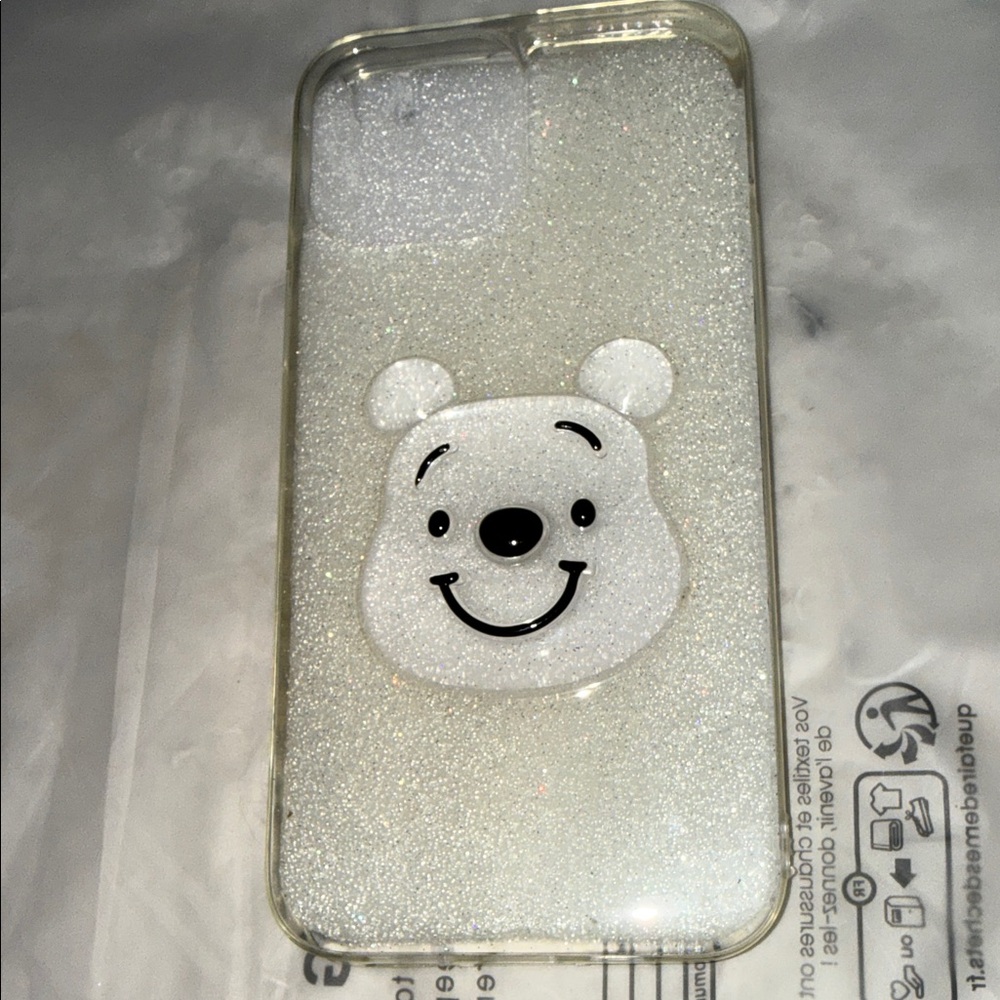 Glittery Bear Design Phone Case - Silver